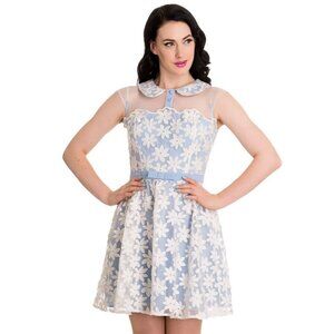 Hell Bunny Vixen New Shirelle Fit & Flare Dress in Blue size Medium NWOT